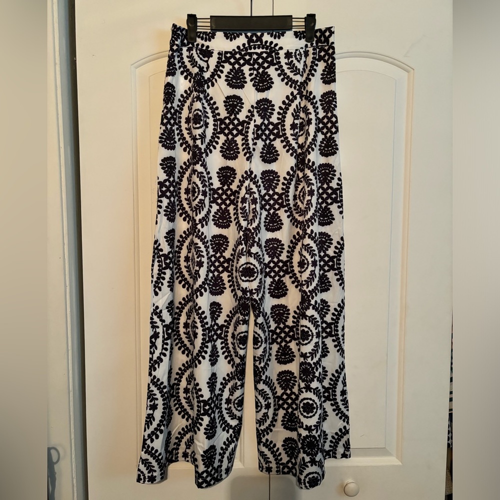 Fancy Print High Waist Wide Leg Side Zip Pants